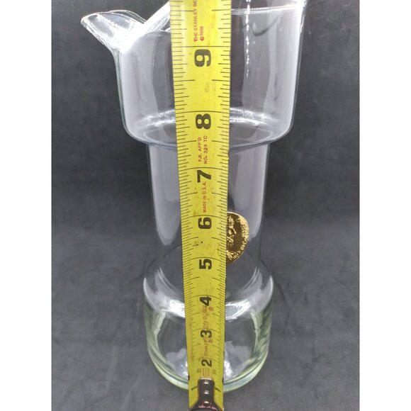 Mid-Century Modern Glass Cocktail Pitcher With Raised Antique Gold Finish Medall - Picture 5 of 12
